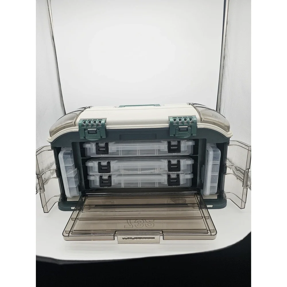 Plano 732 Outdoor Sports Angled Fishing Tackle Box Storage System, Green / Grey
